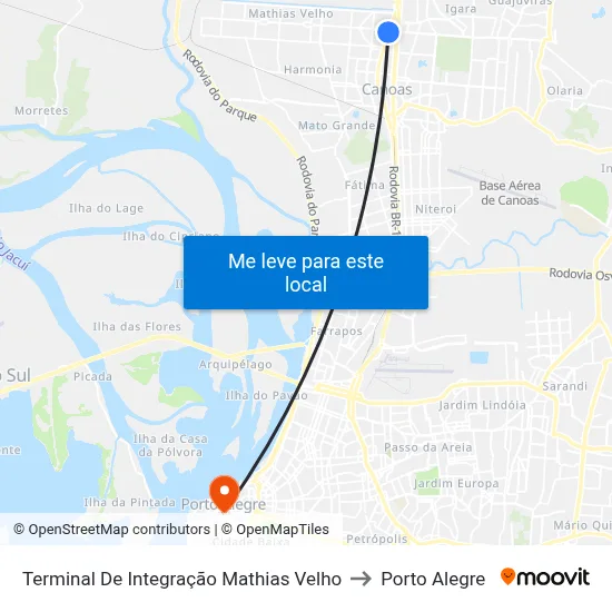 Terminal De Integração Mathias Velho to Porto Alegre map