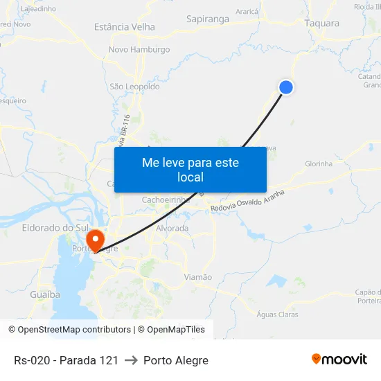 Rs-020 - Parada 121 to Porto Alegre map