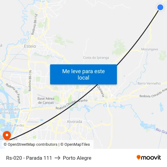 Rs-020 - Parada 111 to Porto Alegre map