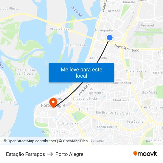 Estação Farrapos to Porto Alegre map