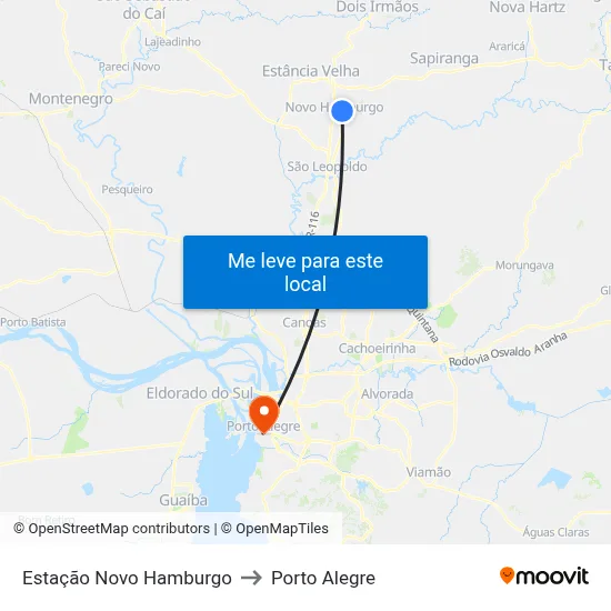 Estação Novo Hamburgo to Porto Alegre map