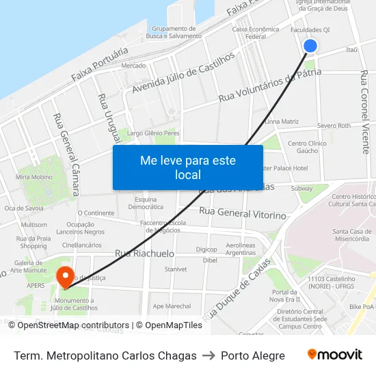 Term. Metropolitano Carlos Chagas to Porto Alegre map
