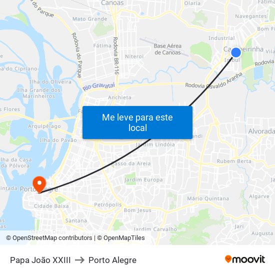 Papa João XXIII to Porto Alegre map