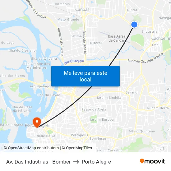 Av. Das Indústrias - Bomber to Porto Alegre map