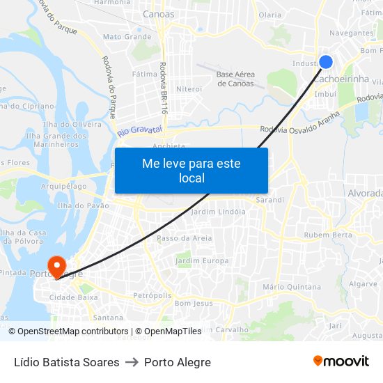 Lídio Batista Soares to Porto Alegre map