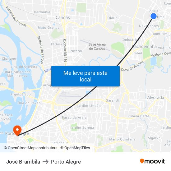 José Brambila to Porto Alegre map