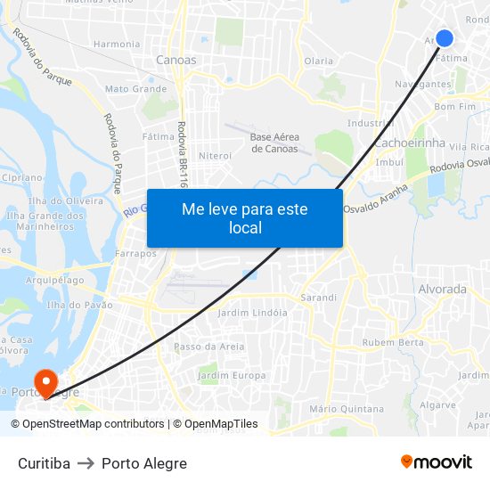 Curitiba to Porto Alegre map