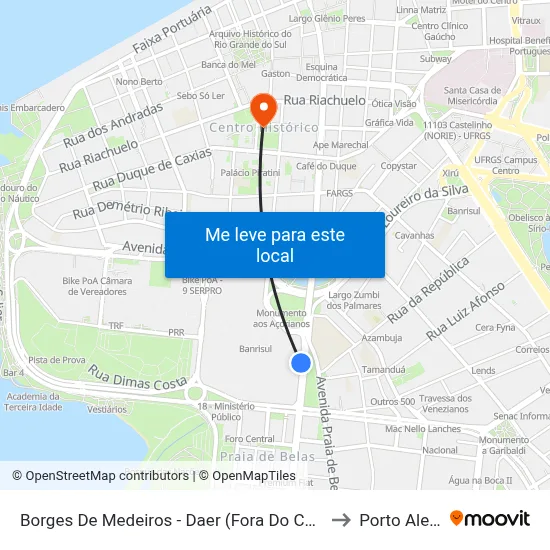 Borges De Medeiros - Daer (Fora Do Corredor) to Porto Alegre map