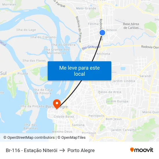 Br-116 - Estação Niterói to Porto Alegre map