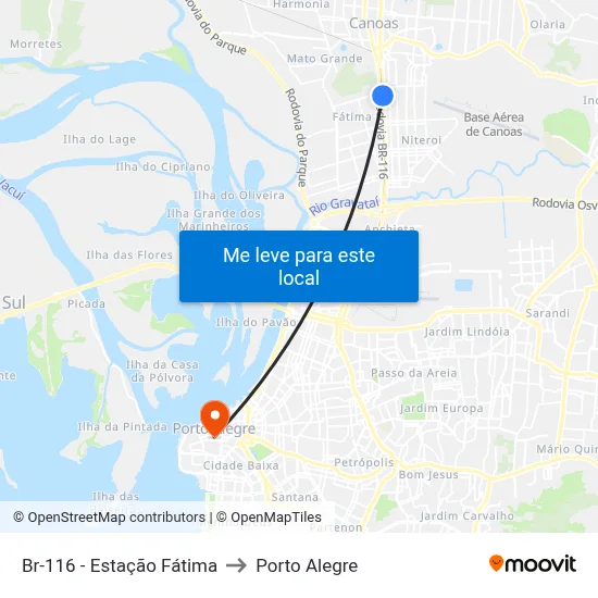 Br-116 - Estação Fátima to Porto Alegre map