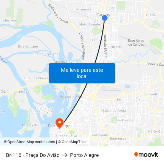 Br-116 - Praça Do Avião to Porto Alegre map