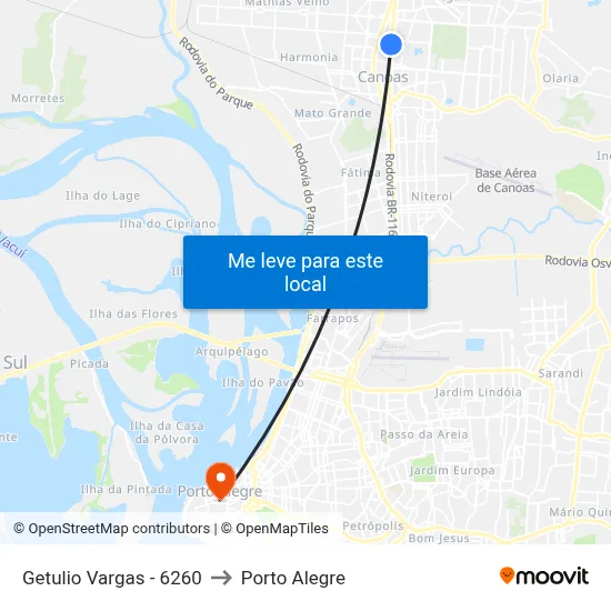 Getulio Vargas - 6260 to Porto Alegre map