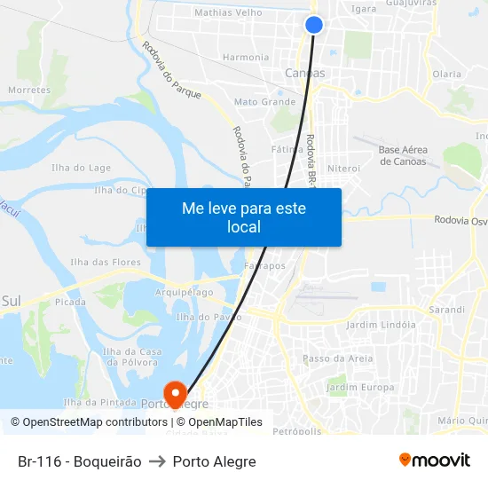 Br-116 - Boqueirão to Porto Alegre map