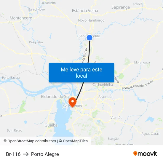Br-116 to Porto Alegre map