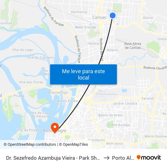 Dr. Sezefredo Azambuja Vieira - Park Shopping Canoas to Porto Alegre map