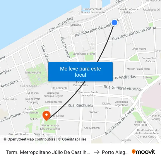 Term. Metropolitano Júlio De Castilhos to Porto Alegre map