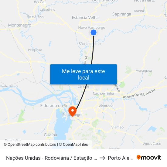 Nações Unidas - Rodoviária / Estação Fenac to Porto Alegre map