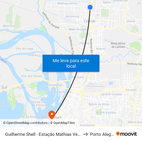 Guilherme Shell - Estação Mathias Velho to Porto Alegre map