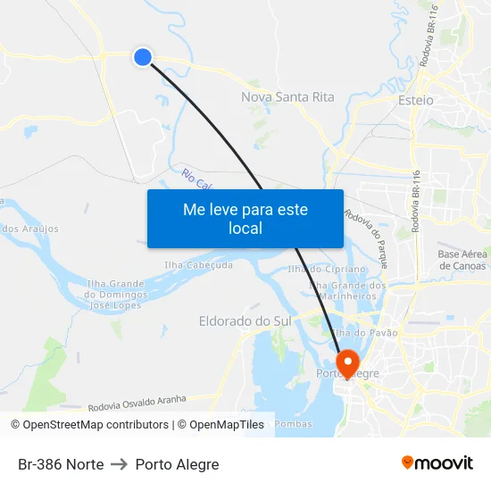 Br-386 Norte to Porto Alegre map