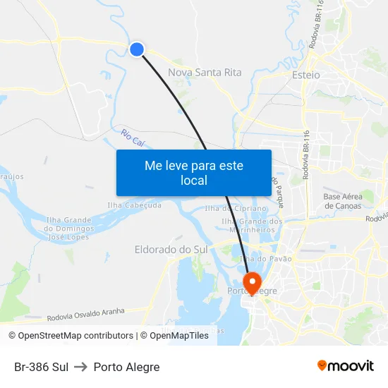 Br-386 Sul to Porto Alegre map