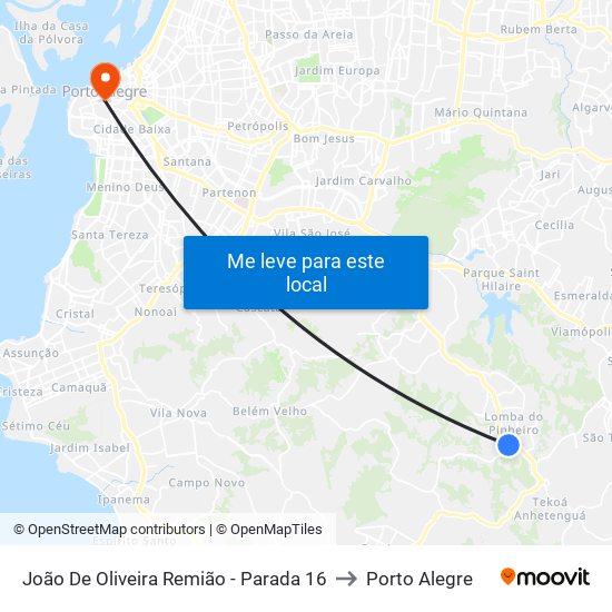 João De Oliveira Remião - Parada 16 to Porto Alegre map