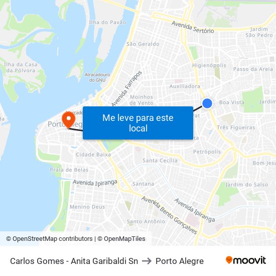 Carlos Gomes - Anita Garibaldi Sn to Porto Alegre map