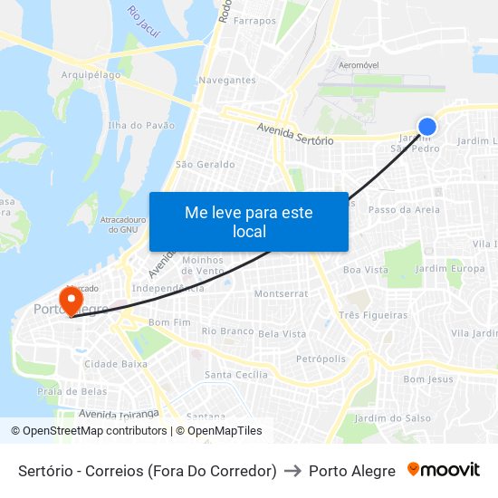 Sertório - Correios (Fora Do Corredor) to Porto Alegre map