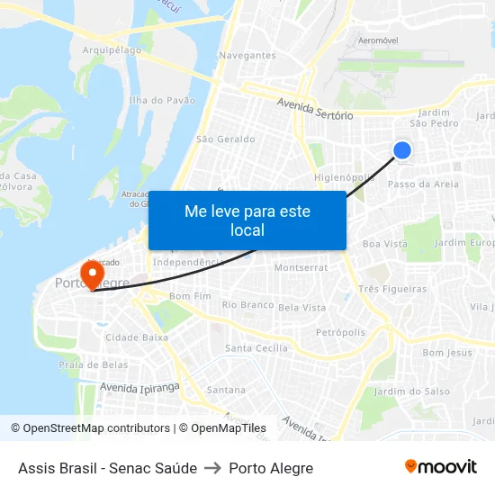 Assis Brasil - Senac Saúde to Porto Alegre map