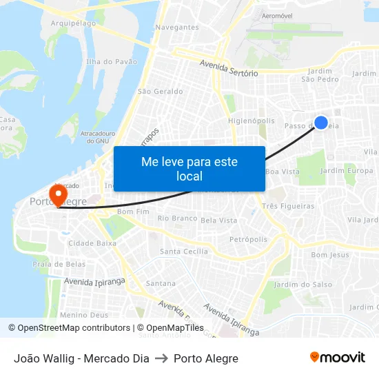 João Wallig - Mercado Dia to Porto Alegre map