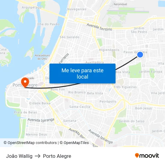 João Wallig to Porto Alegre map