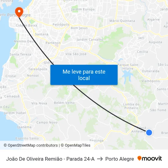 João De Oliveira Remião - Parada 24-A to Porto Alegre map