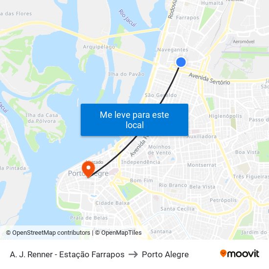 A. J. Renner - Estação Farrapos to Porto Alegre map