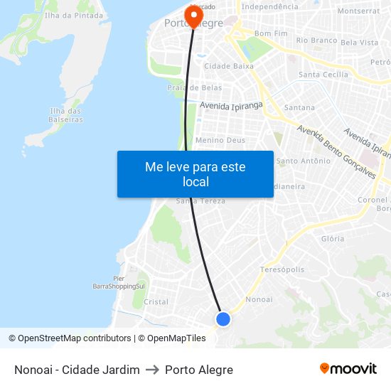 Nonoai - Cidade Jardim to Porto Alegre map