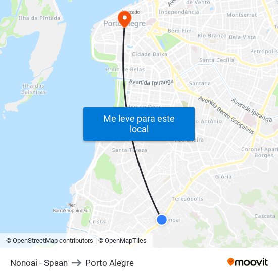 Nonoai - Spaan to Porto Alegre map