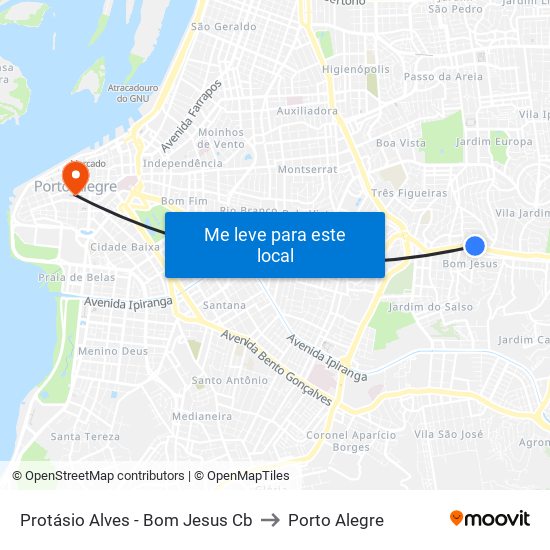 Protásio Alves - Bom Jesus Cb to Porto Alegre map