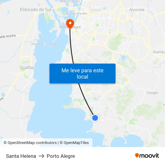 Santa Helena to Porto Alegre map