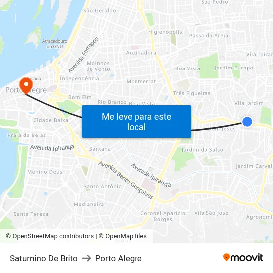 Saturnino De Brito to Porto Alegre map