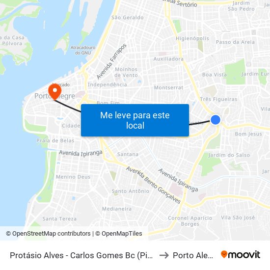 Protásio Alves - Carlos Gomes Bc (Piso 3) to Porto Alegre map