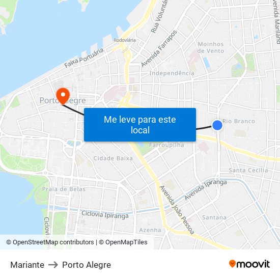 Mariante to Porto Alegre map