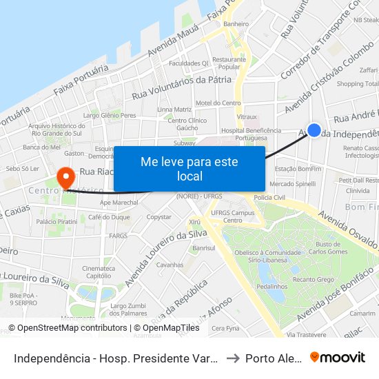 Independência - Hosp. Presidente Vargas Bc to Porto Alegre map