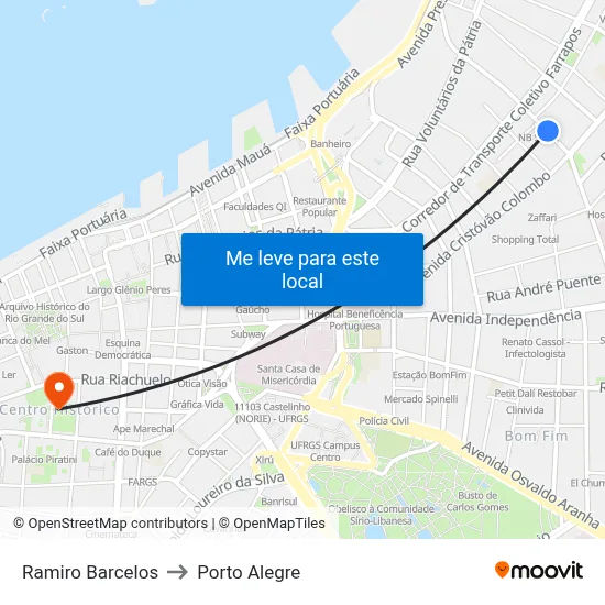 Ramiro Barcelos to Porto Alegre map