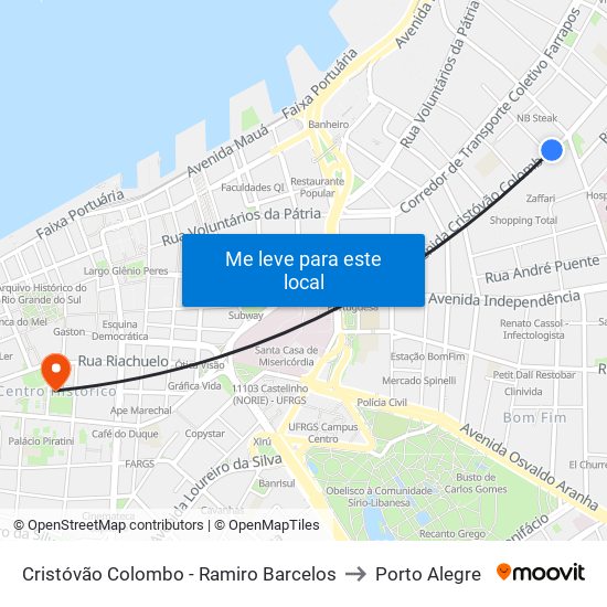 Cristóvão Colombo - Ramiro Barcelos to Porto Alegre map