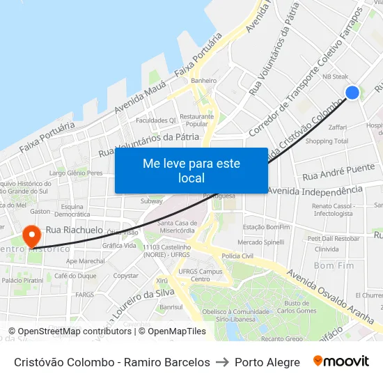 Cristóvão Colombo - Ramiro Barcelos to Porto Alegre map