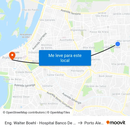 Eng. Walter Boehl - Hospital Banco De Olhos to Porto Alegre map