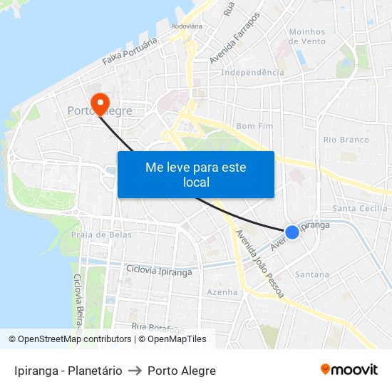 Ipiranga - Planetário to Porto Alegre map