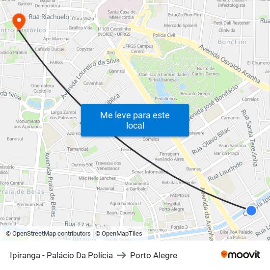 Ipiranga - Palácio Da Polícia to Porto Alegre map