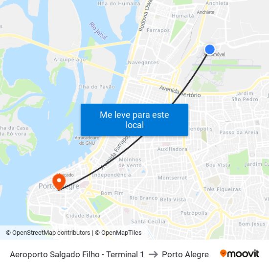 Aeroporto Salgado Filho - Terminal 1 to Porto Alegre map