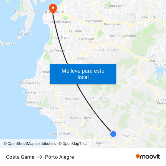 Costa Gama to Porto Alegre map