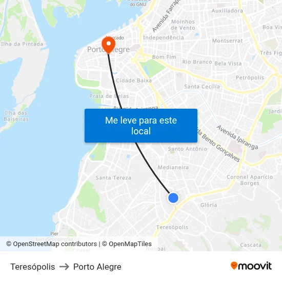Teresópolis to Porto Alegre map