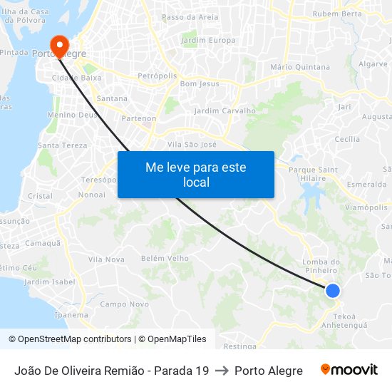 João De Oliveira Remião - Parada 19 to Porto Alegre map